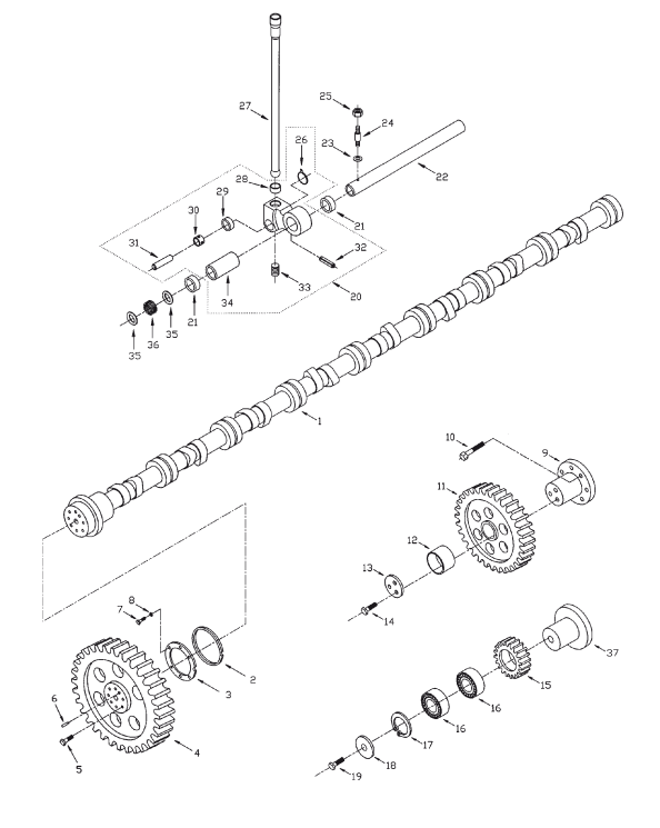 Guascor In-Line engines camshaft parts list technical exploded drawing